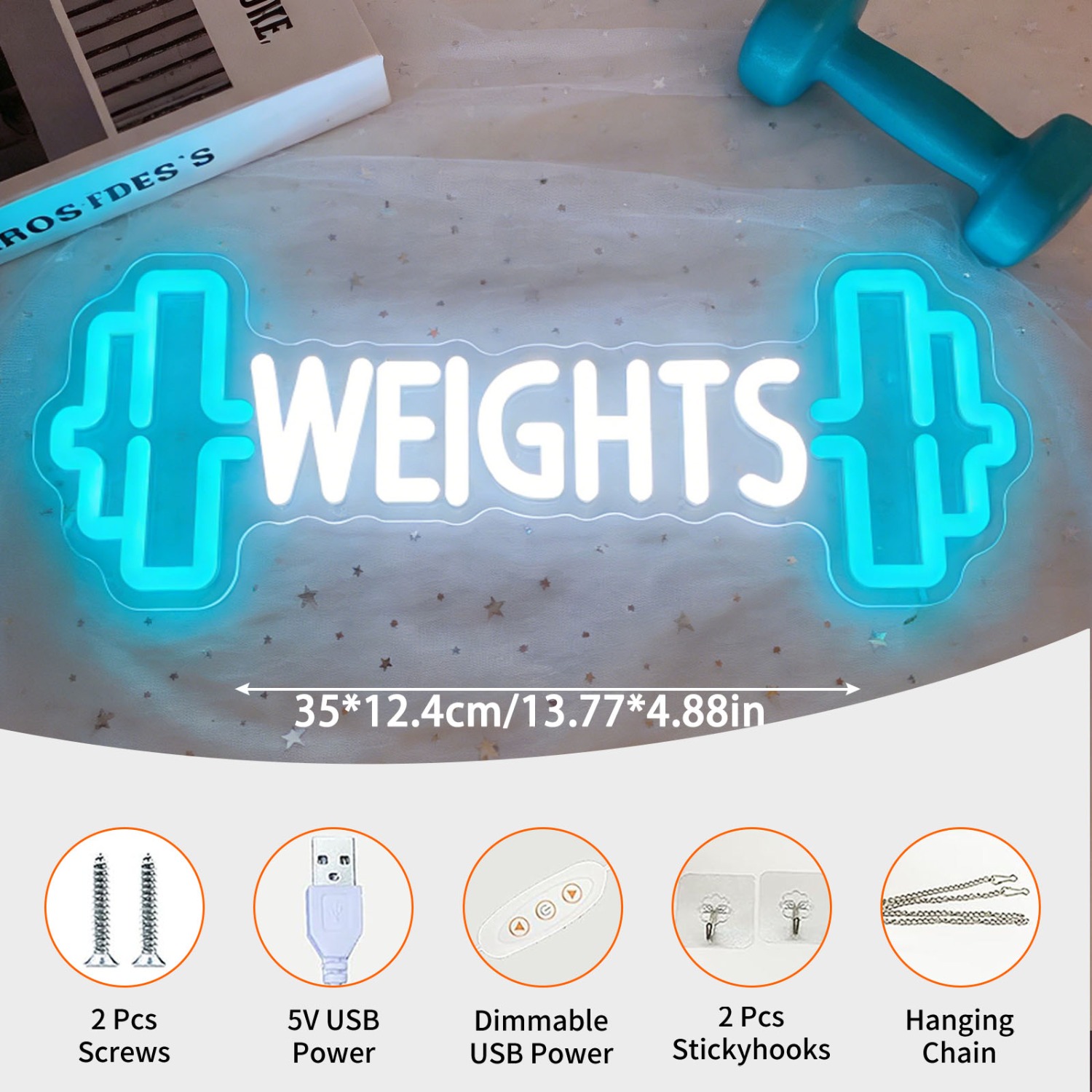 Weights Dumbbell Neon Sign LED - Home Gym Neon Sign ulasan dan harga