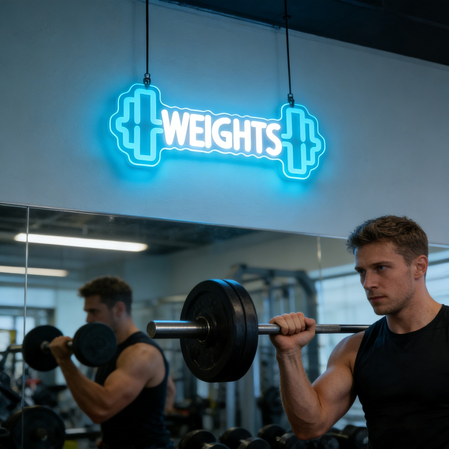 Weights Dumbbell Neon Sign LED - Home Gym Neon Sign ulasan dan harga