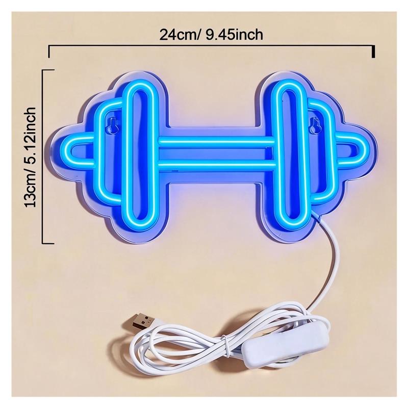 Dumbbell Shaped Neon Sign USB  - Home Gym Neon Sign ulasan dan harga