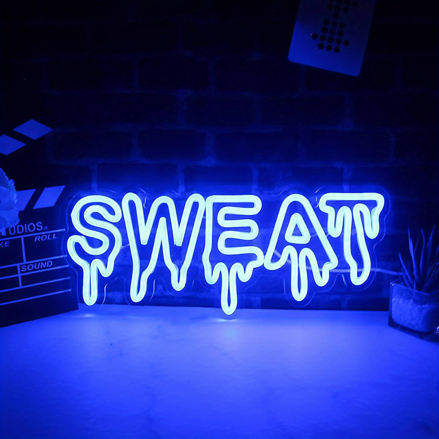 Sweat Blue LED Neon Sign Dripp - Home Gym Neon Sign ulasan dan harga