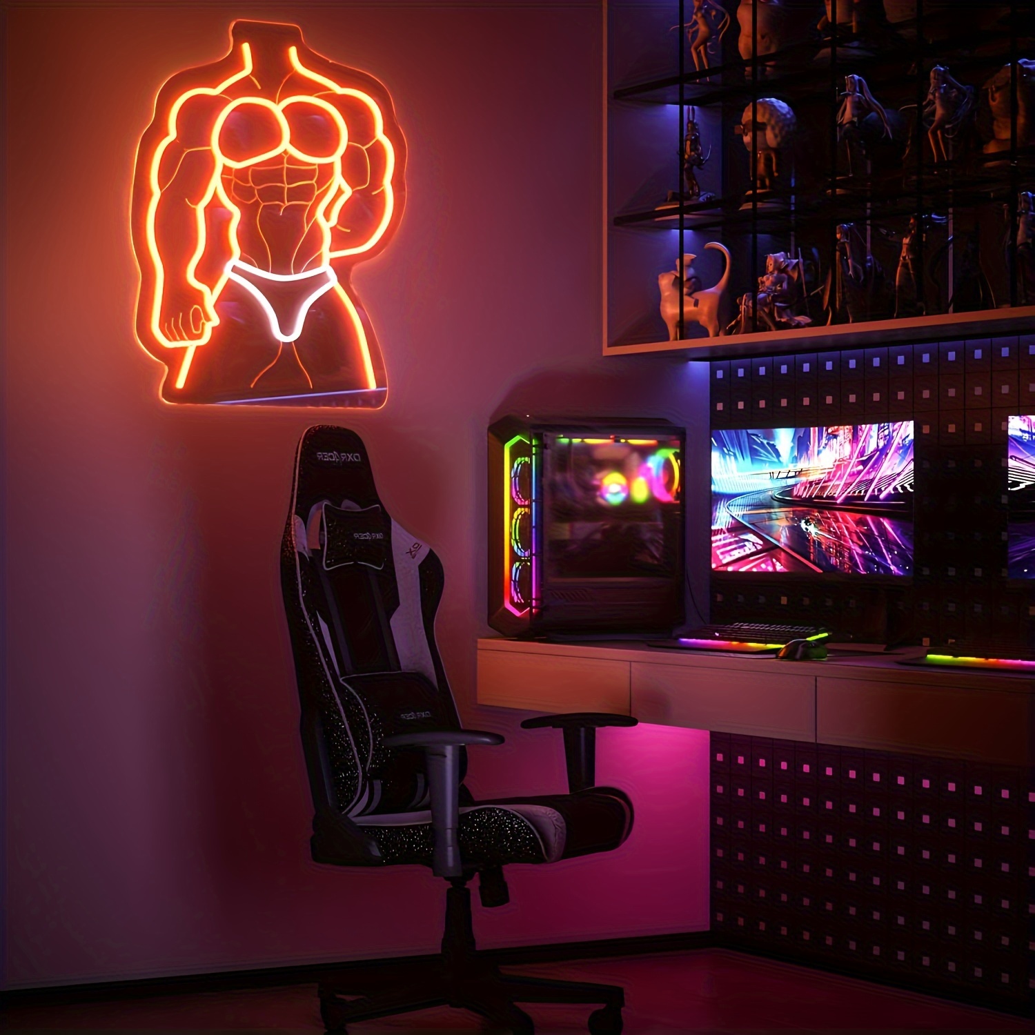 Muscle Man Neon Sign Orange Wh - Home Gym Neon Sign ulasan dan harga