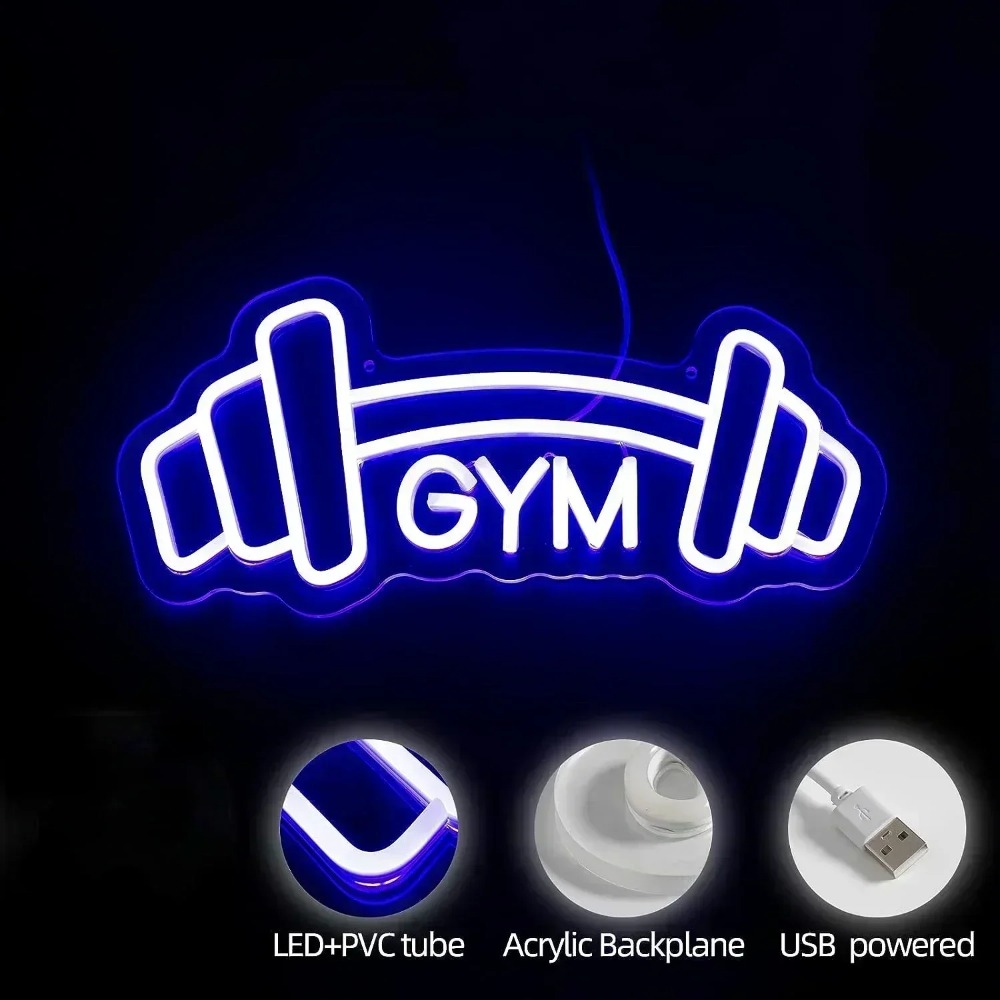 Barbell Gym Neon Sign Blue Dum - Home Gym Neon Sign ulasan dan harga
