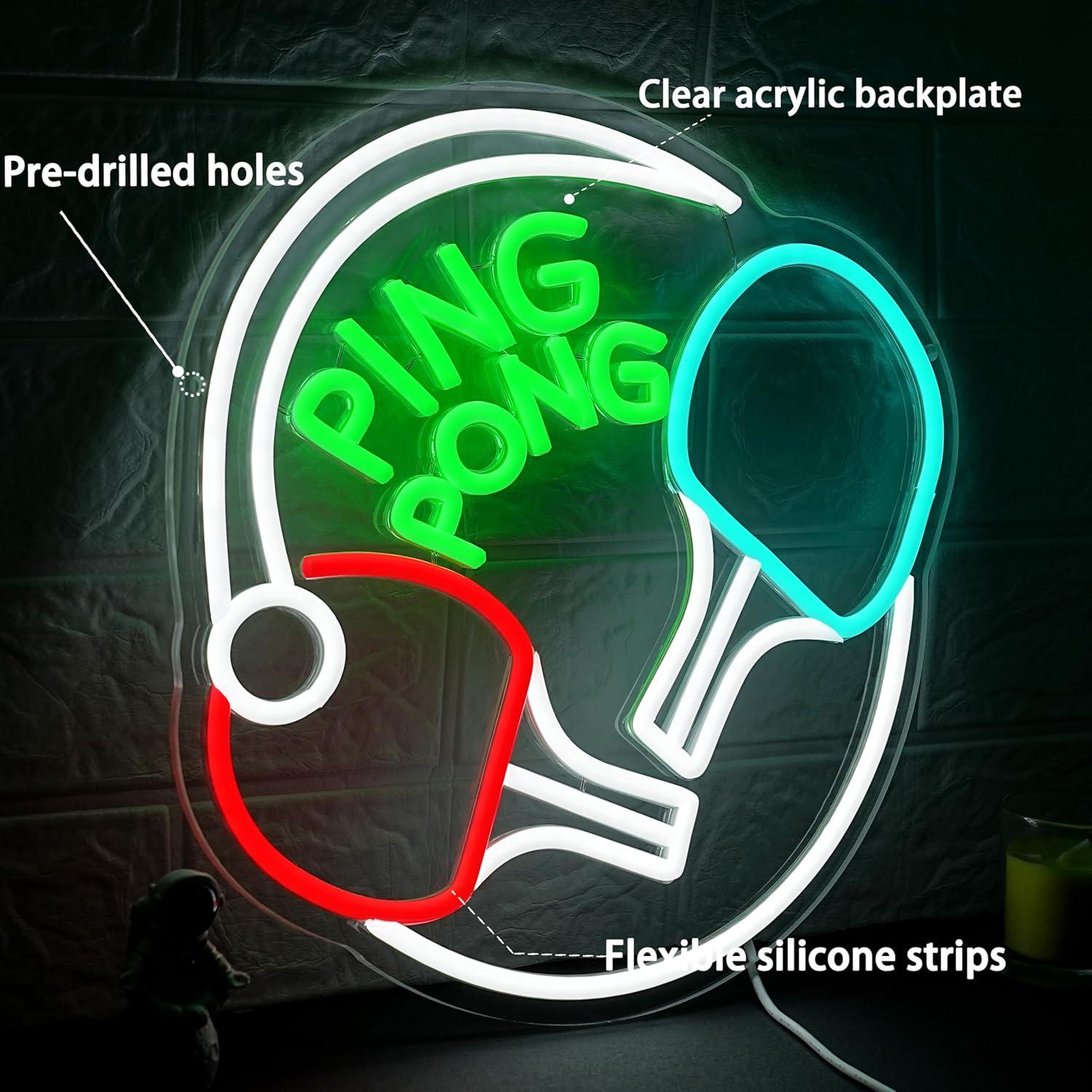 Ping Pong Neon Sign USB Dimmab - Home Gym Neon Sign ulasan dan harga