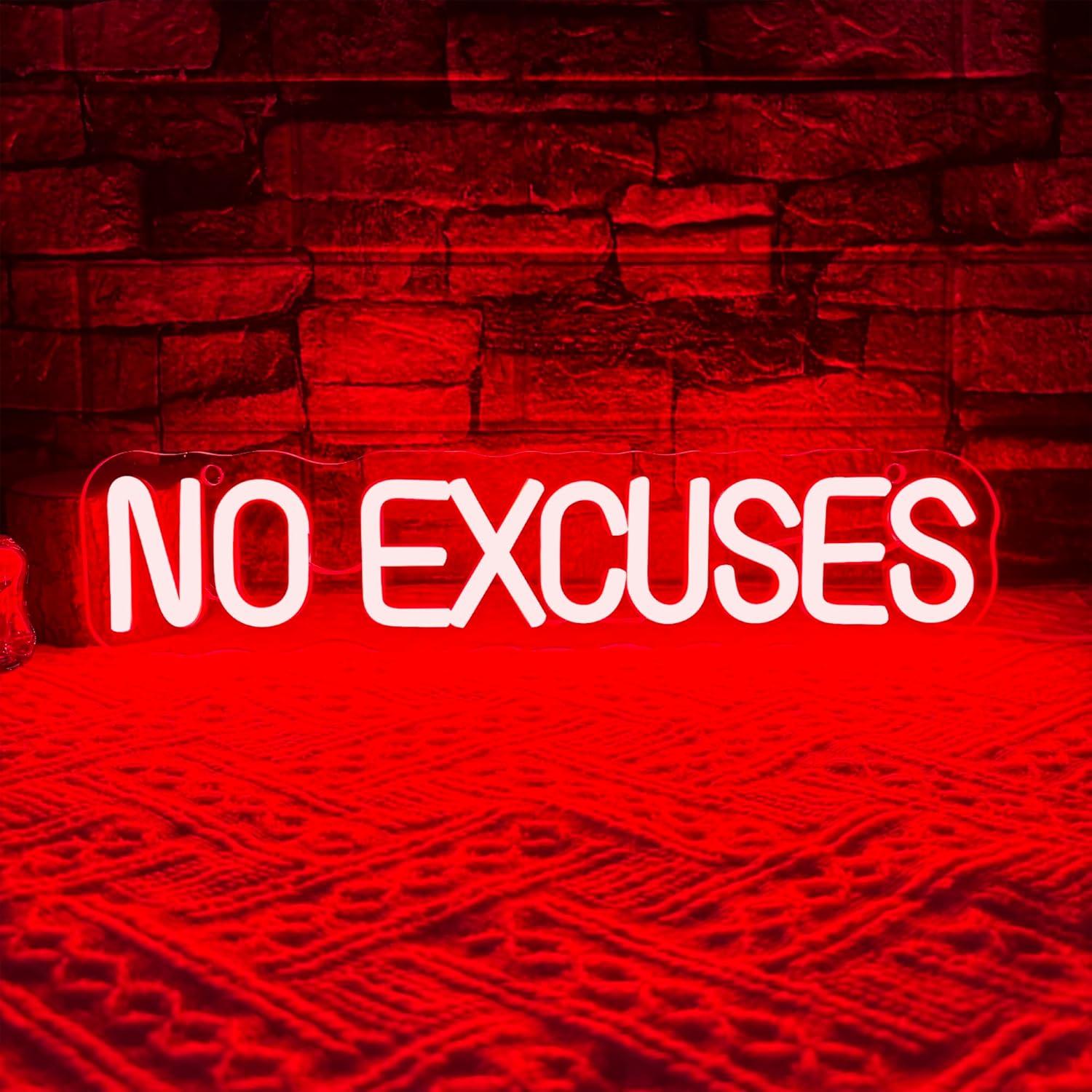 No Excuses Neon Sign USB Dimma - Home Gym Neon Sign ulasan dan harga