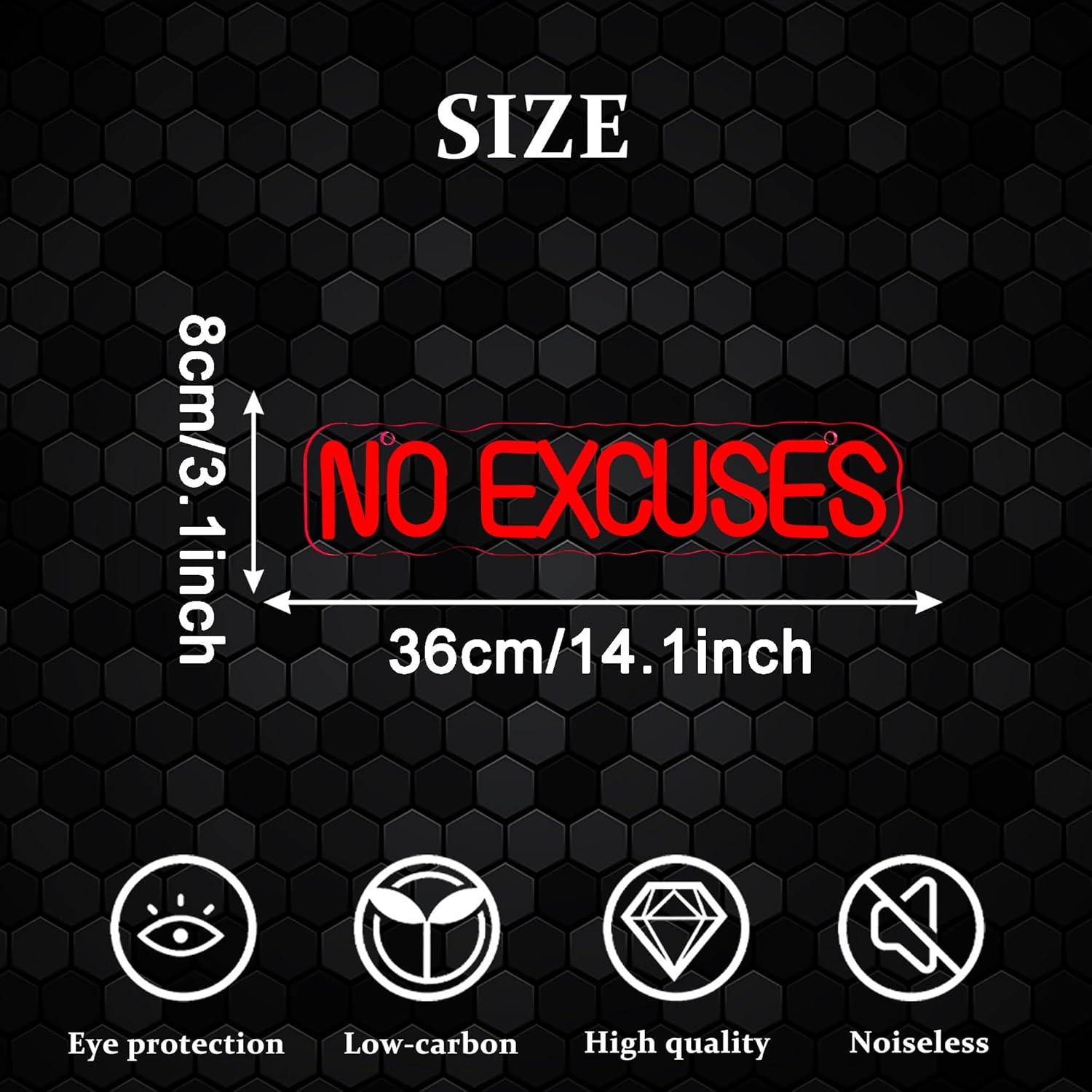 No Excuses Neon Sign USB Dimma - Home Gym Neon Sign ulasan dan harga